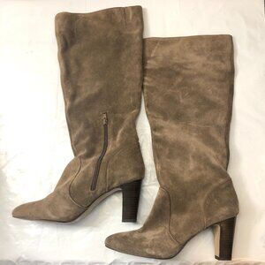 Arturo Chang Tall Brown Suede Boots, size 9.5, 3.5" heel, 19" tall, EUC